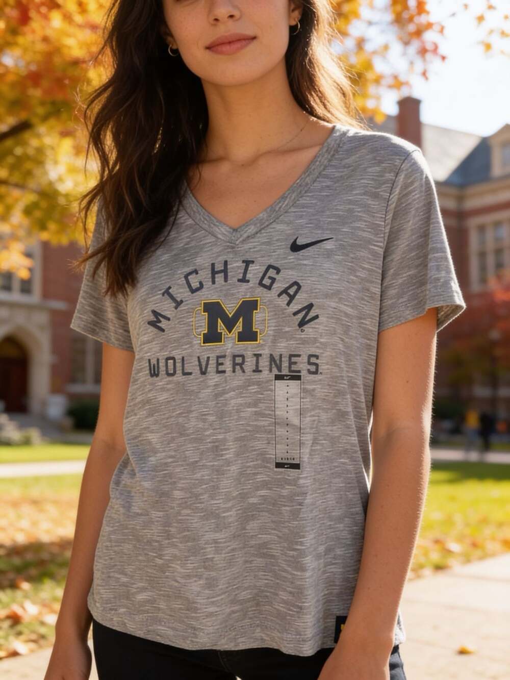 Nike Michigan Wolverines V-Neck Tee Size L Gray